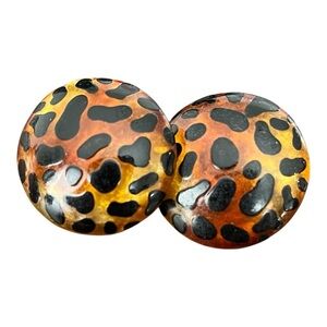 Vintage Leopard Print Button Clip Earrings